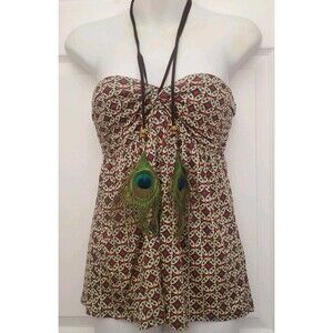NWT The Limited Peacock Feather Strap Peplum Halter Top Sz Small Tencel Lyocell